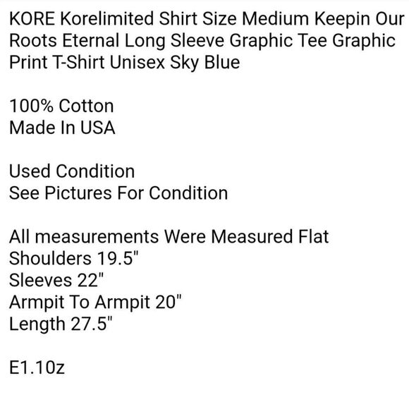 KORE Korelimited Shirt Size Medium Keepin Our Roots Eternal Long Sleeve Graphic - Picture 7 of 7
